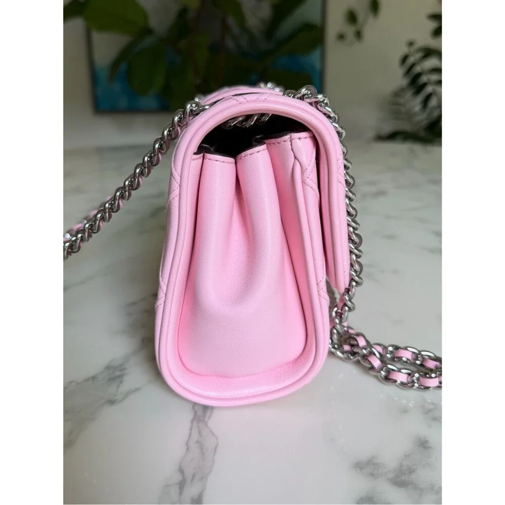 NWT Tory Burch Small Fleming Soft Convertible Shoulder Bag Pink Plie / Silver